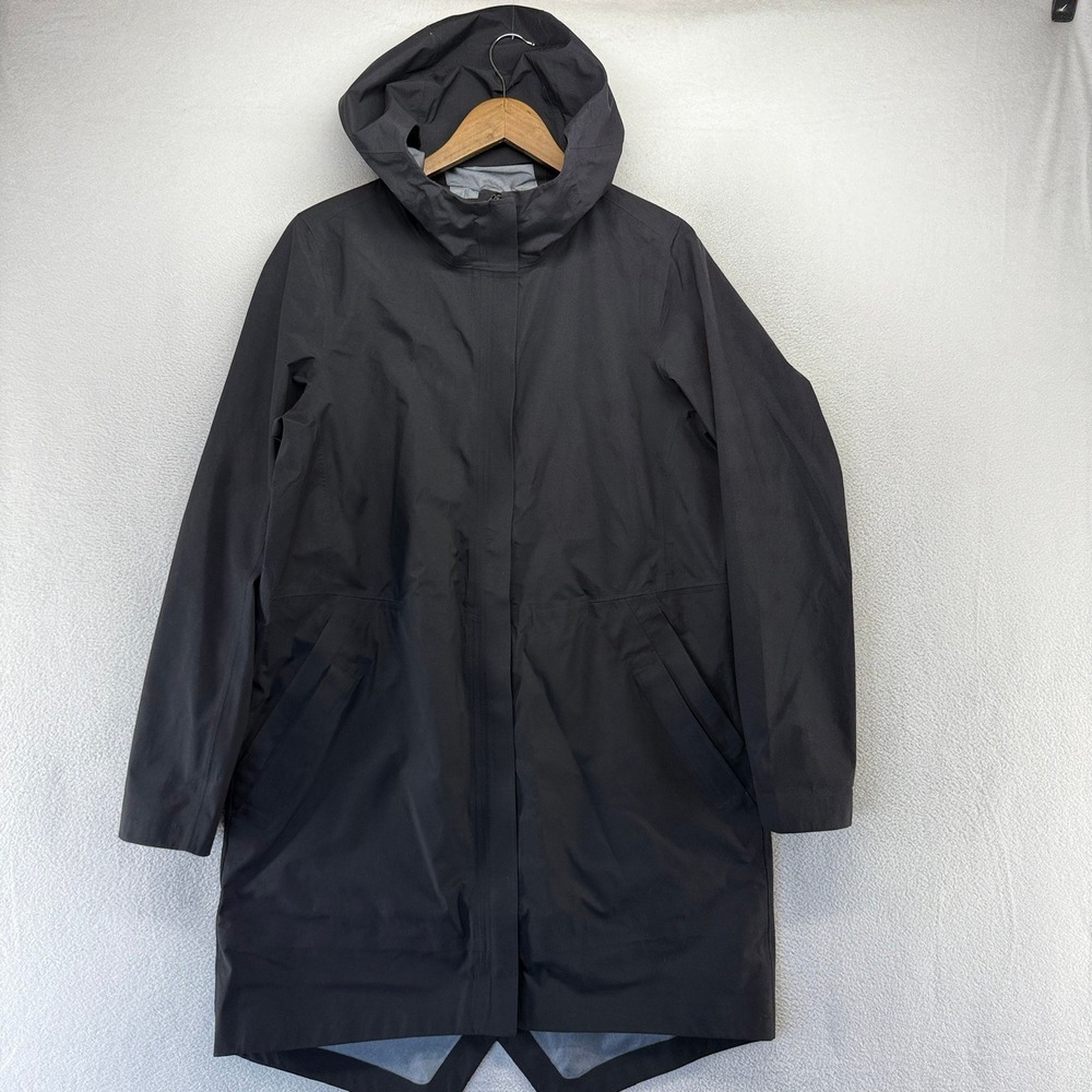 Lululemon Rain Haven Jacket Women's 10 Black Hooded Raincoat Waterproof Long